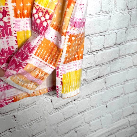 Alfred Dunner Wms Med Pink Orange Rectangle Print Square Neck Embellished Top - Picture 7 of 9